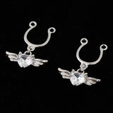 Maxbell 2Pcs Crystal Heart Dangle Nipplering Stainless Steel Ring Non-piercing White