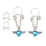 Maxbell 1 Pair Crystal Angel Wing Heart Dangle Fake Nipple Ring Body Jewelry Blue