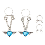 Maxbell 1 Pair Crystal Angel Wing Heart Dangle Fake Nipple Ring Body Jewelry Blue