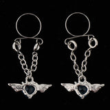 Maxbell 1 Pair Crystal Angel Wing Heart Dangle Fake Nipple Ring Body Jewelry Blue