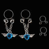 Maxbell 1 Pair Crystal Angel Wing Heart Dangle Fake Nipple Ring Body Jewelry Blue