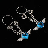 Maxbell 1 Pair Crystal Angel Wing Heart Dangle Fake Nipple Ring Body Jewelry Blue