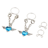 Maxbell 1 Pair Crystal Angel Wing Heart Dangle Fake Nipple Ring Body Jewelry Blue