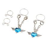 Maxbell 1 Pair Crystal Angel Wing Heart Dangle Fake Nipple Ring Body Jewelry Blue