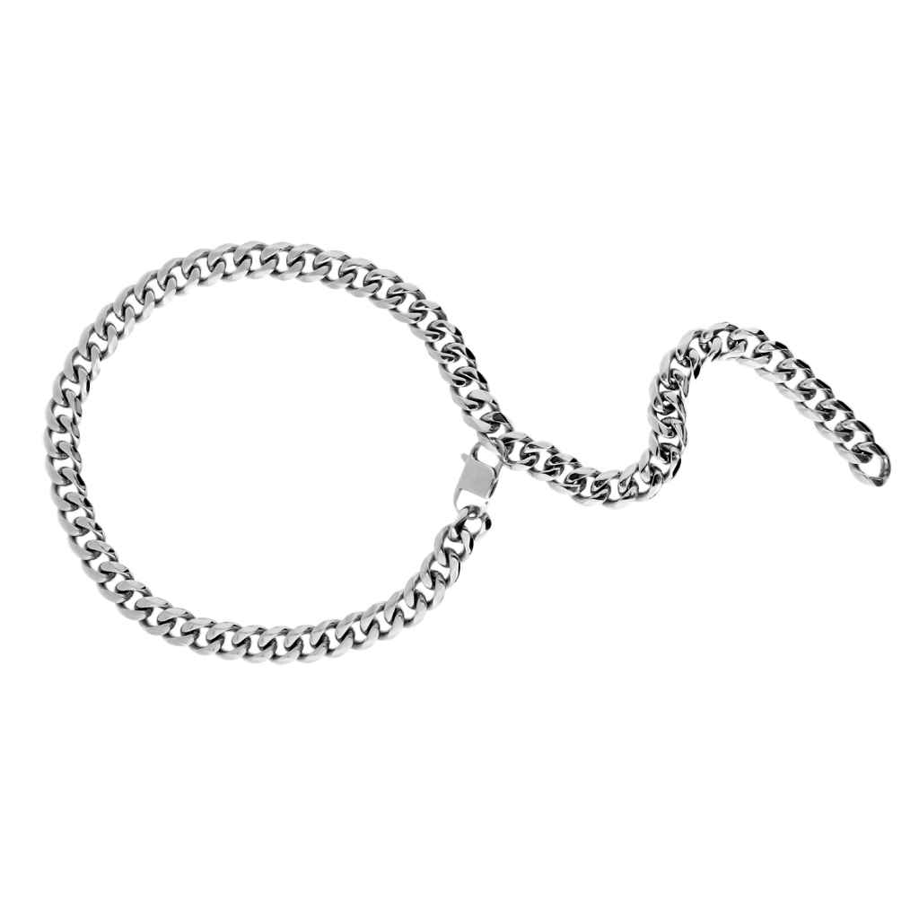 Maxbell Boys Mens Hip Hop chain Silver Tone Curb Chain Stainless Steel Necklace 17mm