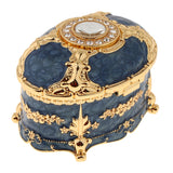 Maxbell Oval Metal Vintage Jewelry Box Gift Earrings Ring Storage Box Blue