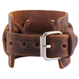 Maxbell Handmade Leather Wide Cuff Bracelet Cross Punk Biker Men Bangle Brown