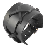 Maxbell Handmade Leather Wide Cuff Bracelet Cross Punk Biker Men Bangle Black