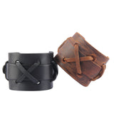 Maxbell Handmade Leather Wide Cuff Bracelet Cross Punk Biker Men Bangle Black