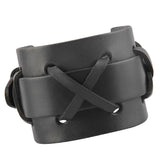 Maxbell Handmade Leather Wide Cuff Bracelet Cross Punk Biker Men Bangle Black