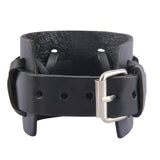 Maxbell Handmade Leather Wide Cuff Bracelet Cross Punk Biker Men Bangle Black