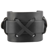 Maxbell Handmade Leather Wide Cuff Bracelet Cross Punk Biker Men Bangle Black