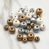 Maxbell 200 Piece Wood Round Beads Wooden Loose Beads For Jewelry Making 8mm Golden