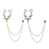 Maxbell Deer Head Tips Double Link Chains Tassels Collar Pins Brooch Clip Pin Golden