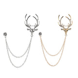 Maxbell Deer Head Tips Double Link Chains Tassels Collar Pins Brooch Clip Pin Golden