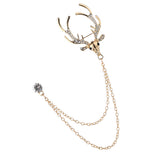 Maxbell Deer Head Tips Double Link Chains Tassels Collar Pins Brooch Clip Pin Golden