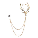 Maxbell Deer Head Tips Double Link Chains Tassels Collar Pins Brooch Clip Pin Golden
