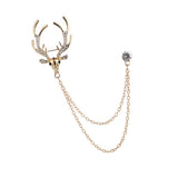 Maxbell Deer Head Tips Double Link Chains Tassels Collar Pins Brooch Clip Pin Golden