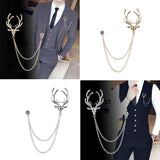 Maxbell Deer Head Tips Double Link Chains Tassels Collar Pins Brooch Clip Pin Golden