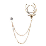 Maxbell Deer Head Tips Double Link Chains Tassels Collar Pins Brooch Clip Pin Golden