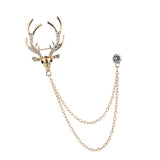Maxbell Deer Head Tips Double Link Chains Tassels Collar Pins Brooch Clip Pin Golden