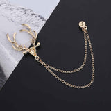 Maxbell Deer Head Tips Double Link Chains Tassels Collar Pins Brooch Clip Pin Golden