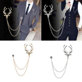 Maxbell Deer Head Tips Double Link Chains Tassels Collar Pins Brooch Clip Pin Golden
