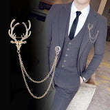 Maxbell Deer Head Tips Double Link Chains Tassels Collar Pins Brooch Clip Pin Golden