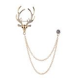Maxbell Deer Head Tips Double Link Chains Tassels Collar Pins Brooch Clip Pin Golden