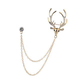 Maxbell Deer Head Tips Double Link Chains Tassels Collar Pins Brooch Clip Pin Golden