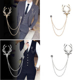 Maxbell Deer Head Tips Double Link Chains Tassels Collar Pins Brooch Clip Pin Golden