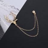 Maxbell Deer Head Tips Double Link Chains Tassels Collar Pins Brooch Clip Pin Golden