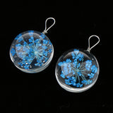 Maxbell 2pcs Round Glass Charms Pendants with Dried Flower forJewelry Making Blue