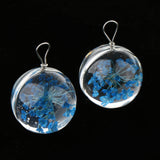 Maxbell 2pcs Round Glass Charms Pendants with Dried Flower forJewelry Making Blue