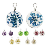 Maxbell 2pcs Round Glass Charms Pendants with Dried Flower forJewelry Making Blue