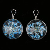 Maxbell 2pcs Round Glass Charms Pendants with Dried Flower forJewelry Making Blue