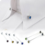 Maxbell Men Rhinestone Fashion Collar Clips Tie Collar Bar Pin  White Crystal