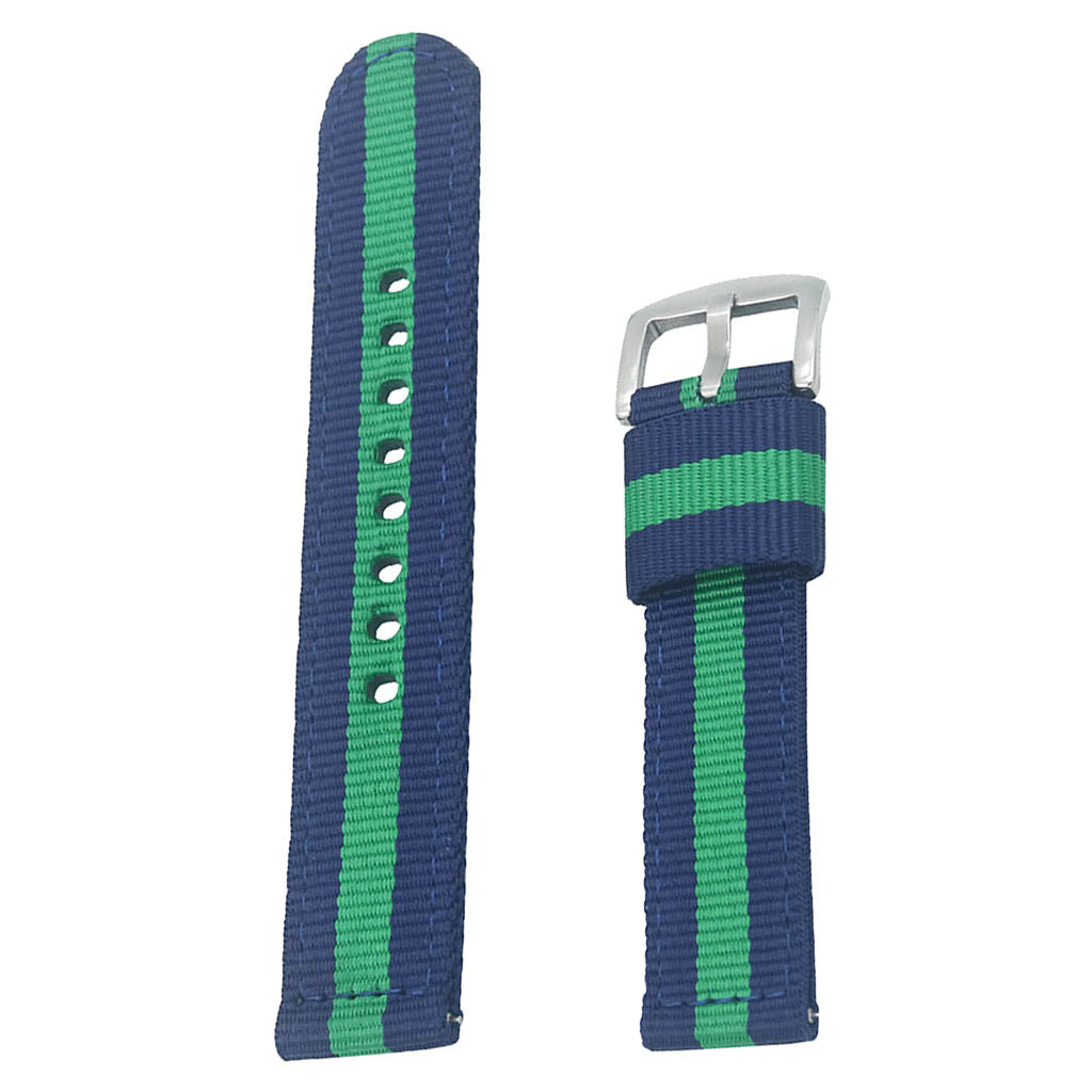 Maxbell Men Women Striped Nylon Watch Band Strap Replacement Blue Green 22mm