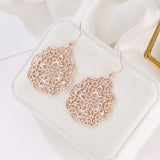 Maxbell Vintage Bohemia Women Hollow Flower Drop Dangle Earrings Ear Hook Rose Gold