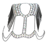 Maxbell Fashion Tassel Crystal Shoulder Body Chain Harness Necklace Jewelry Black