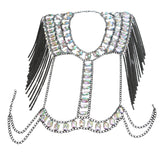 Maxbell Fashion Tassel Crystal Shoulder Body Chain Harness Necklace Jewelry Black