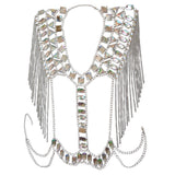 Maxbell Fashion Tassel Crystal Shoulder Body Chain Harness Necklace Jewelry Silver