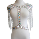 Maxbell Fashion Tassel Crystal Shoulder Body Chain Harness Necklace Jewelry Silver