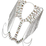 Maxbell Fashion Tassel Crystal Shoulder Body Chain Harness Necklace Jewelry Silver