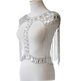 Maxbell Fashion Tassel Crystal Shoulder Body Chain Harness Necklace Jewelry Silver