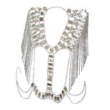 Maxbell Fashion Tassel Crystal Shoulder Body Chain Harness Necklace Jewelry Silver