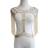 Maxbell Fashion Tassel Crystal Shoulder Body Chain Harness Necklace Jewelry Golden