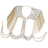 Maxbell Fashion Tassel Crystal Shoulder Body Chain Harness Necklace Jewelry Golden