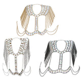 Maxbell Fashion Tassel Crystal Shoulder Body Chain Harness Necklace Jewelry Golden