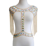 Maxbell Fashion Tassel Crystal Shoulder Body Chain Harness Necklace Jewelry Golden